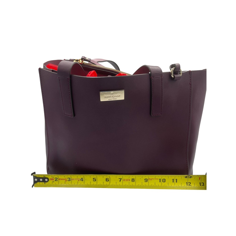 Kate Spade New York Plum Burg Lthr Tote Bag Zipperd Compartment Gold Logo GSVUV9 - Picture 8 of 10